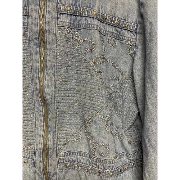 Saint Germain Paris Women's Denim Embellished Jacket VTG Full Zip Medium - Flaw - Picture 3 of 7